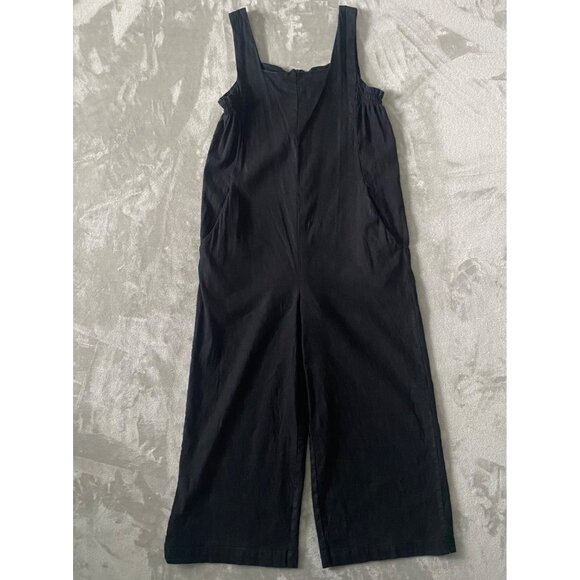 H Halston Black Wide Leg Cropped Linen Blend Lagenlook Jumpsuit Size 4 - Picture 1 of 9